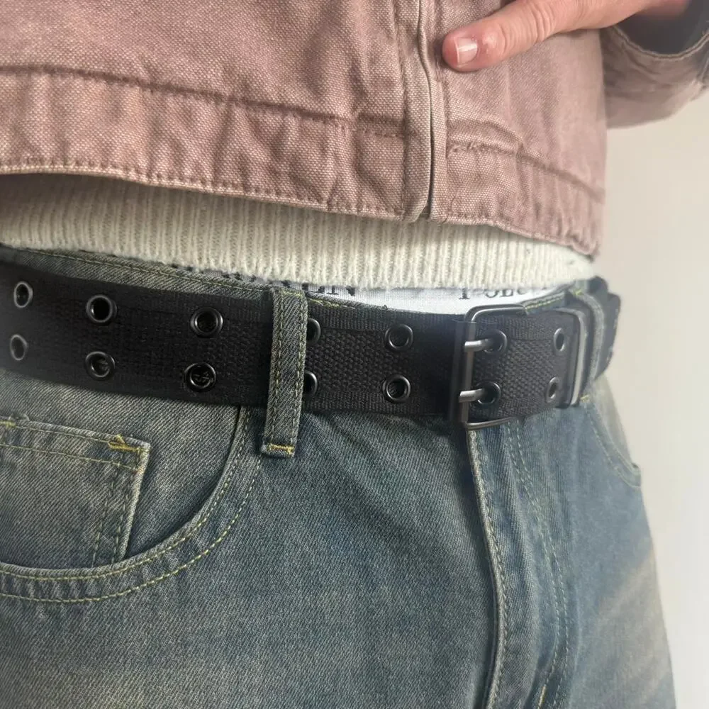 Black canvas belt with metal